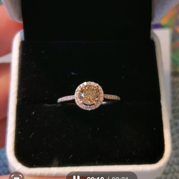 Chocolate and White Diamond Rose Gold Halo Ring - Picture 7 of 8